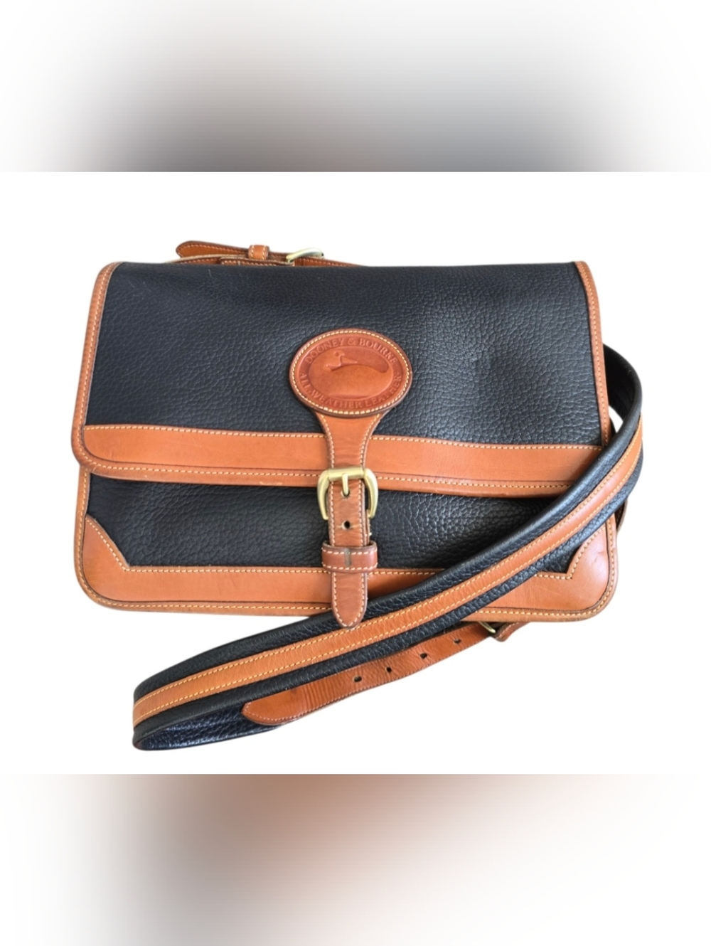 Vintage Dooney & Bourke AWL Surrey Crossbody Bag Black British Tan EUC